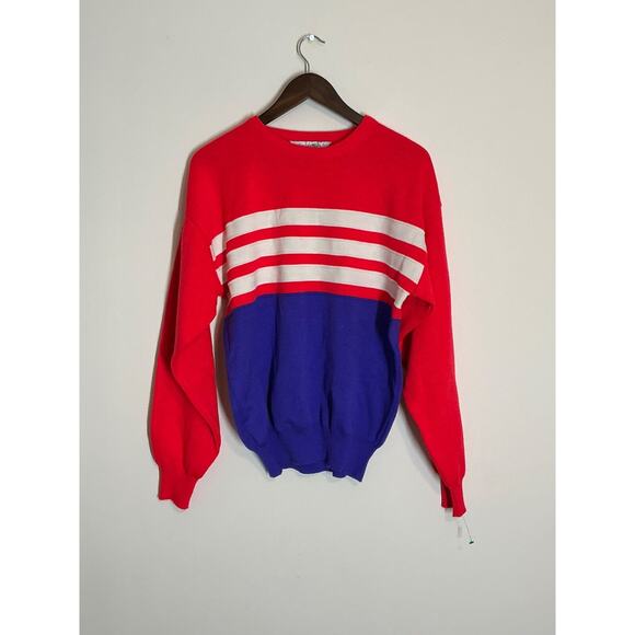 Profile Ski Sweater Mens Neon Stripe Wool Blend Neon Red Purple size L - Picture 1 of 6
